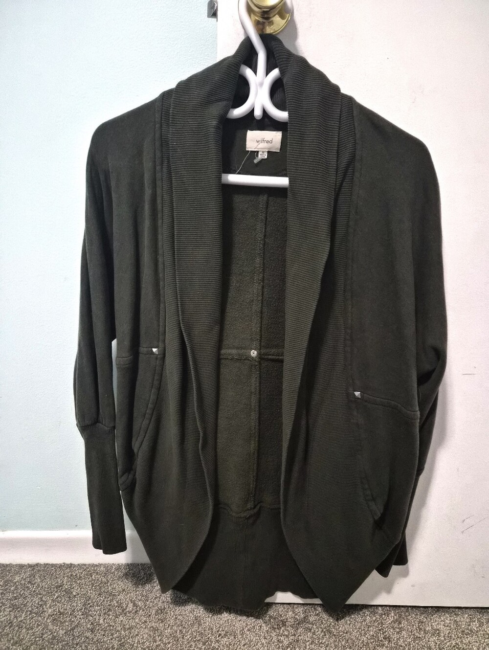 Wilfred Olive Shawl Collar Open-Front Cardigan
